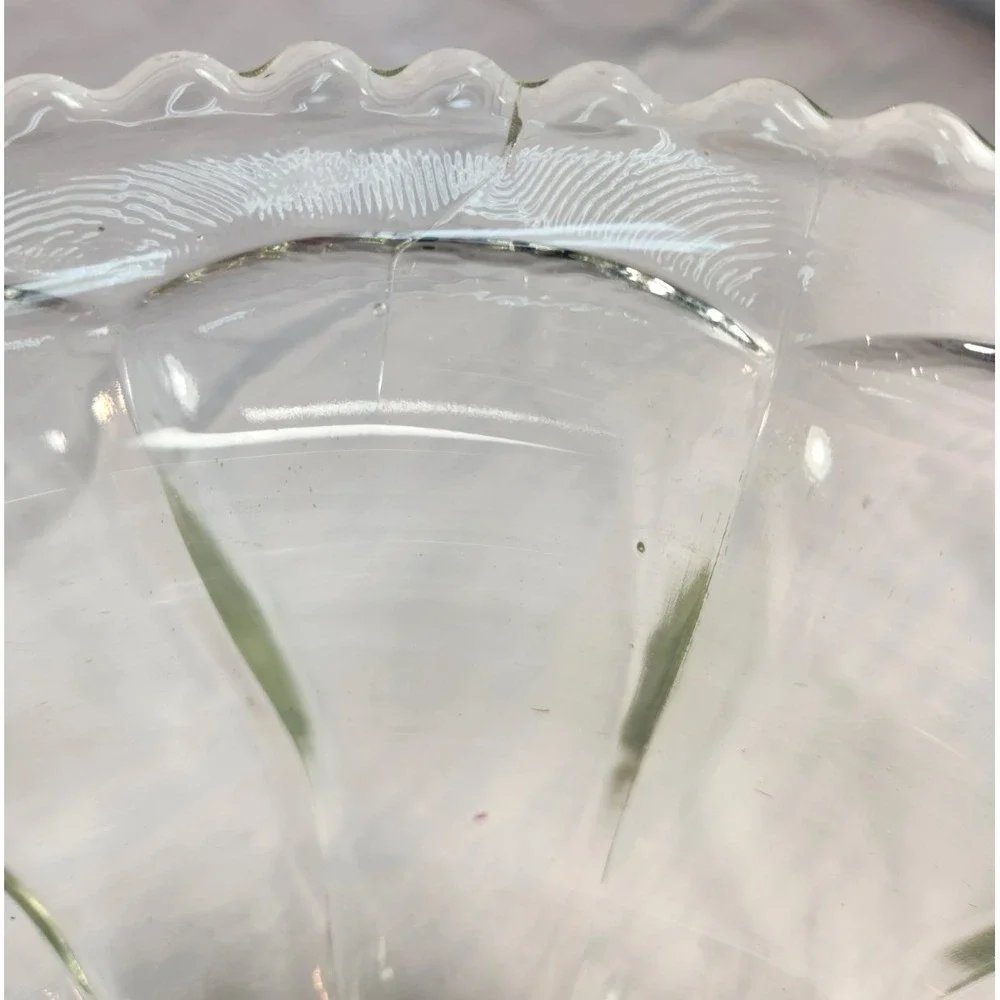 Vintage Large Glass Punch Bowl / Serving Bowl – Scalloped Edge, Starburst Base